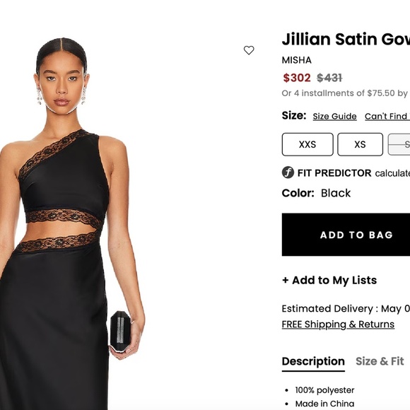 🎄NWT SOLD OUT Misha Black Jillian Satin Gown - Picture 4 of 7
